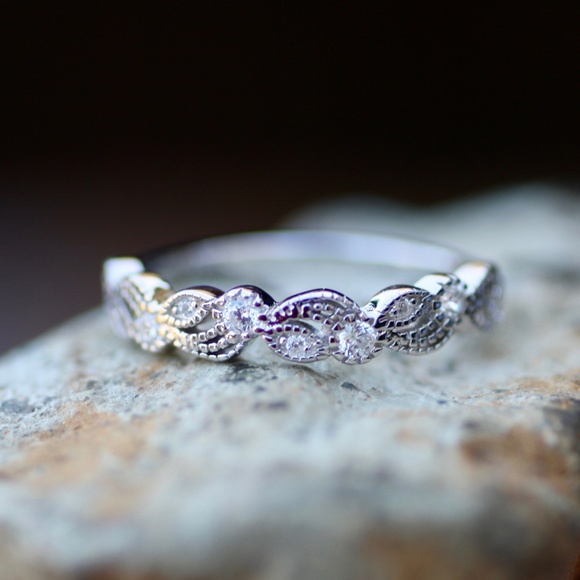 Handcrafted White Sapphire Engagement Ring Wedding Set Sterling Silver Size 6 - Picture 7 of 12